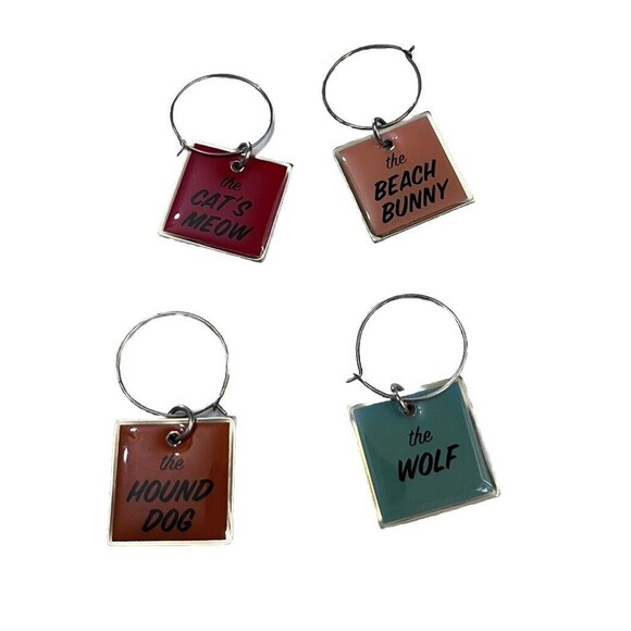 Tie One On Wine Charms Set of 4 Animal Theme Cocktail Party Holiday Gatherings - Picture 1 of 4